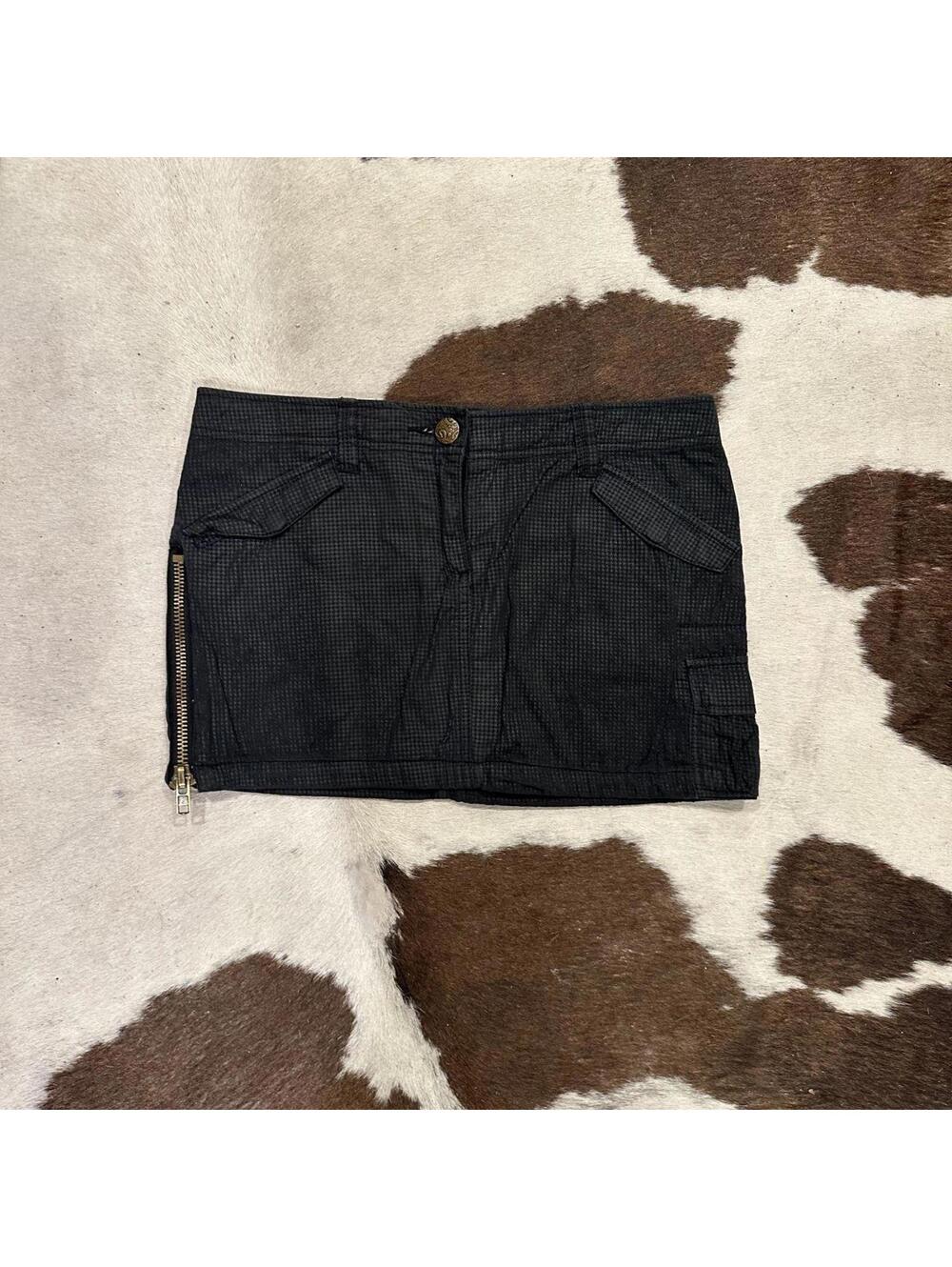 Black & Grey Micro Mini Skirt with Cargo Pocket and Silver Zip